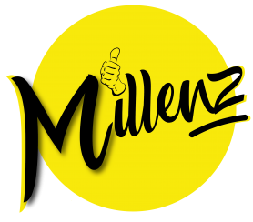 Millenz main logo with swish dark background 03